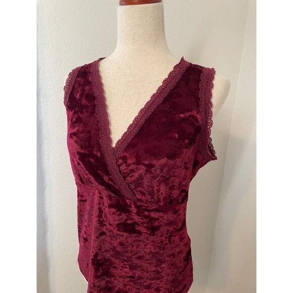 Carolyn Taylor Velvet Lace Trim Tank Top Size Large Burgundy Dark Romantic Y2k - Picture 1 of 8